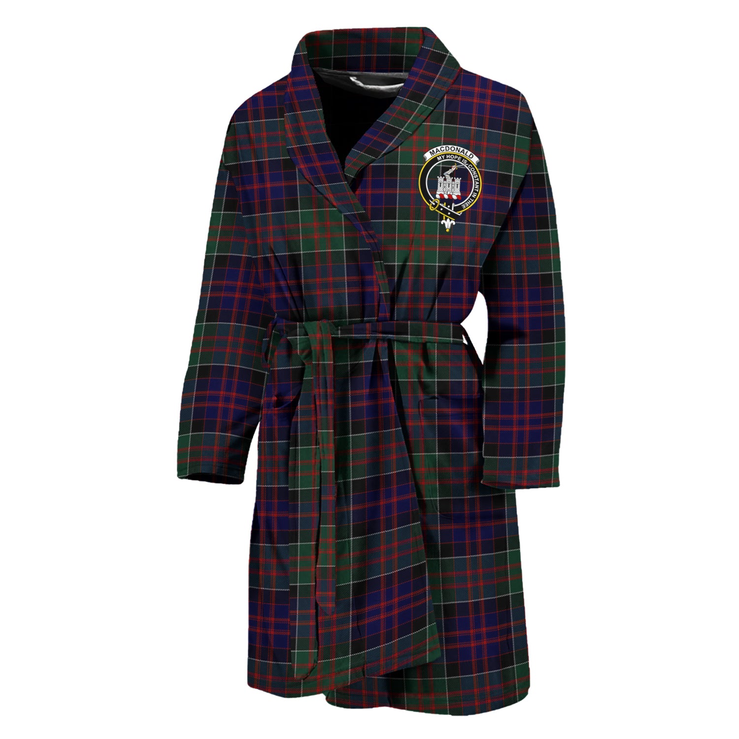 MacDonald (McDonald) of Clanranald Tartan Bathrobe with Family Crest Unisex M - Tartan Vibes Clothing