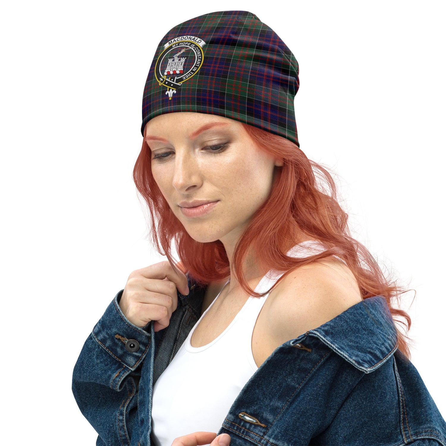 MacDonald (McDonald) of Clanranald Tartan Beanies Hat with Family Crest - Tartan Vibes Clothing