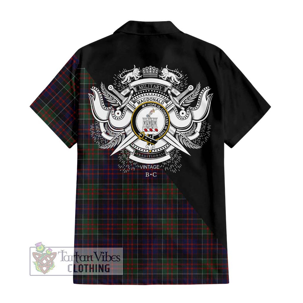 MacDonald (McDonald) of Clanranald Tartan Short Sleeve Button Shirt with Family Crest and Military Logo Style - Tartanvibesclothing Shop