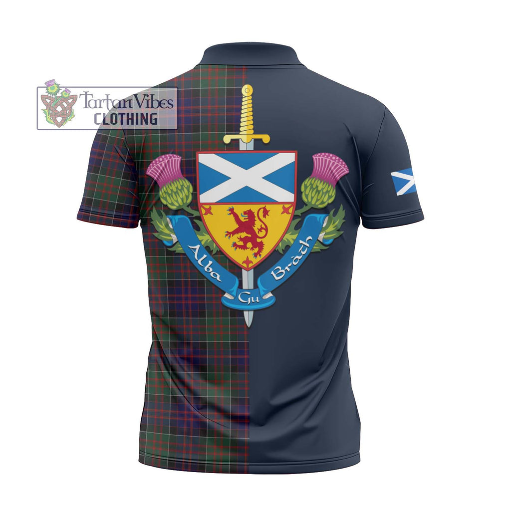 Tartan Vibes Clothing MacDonald of Clan Ranald Tartan Zipper Polo Shirt with Scottish Lion Royal Arm Half Style