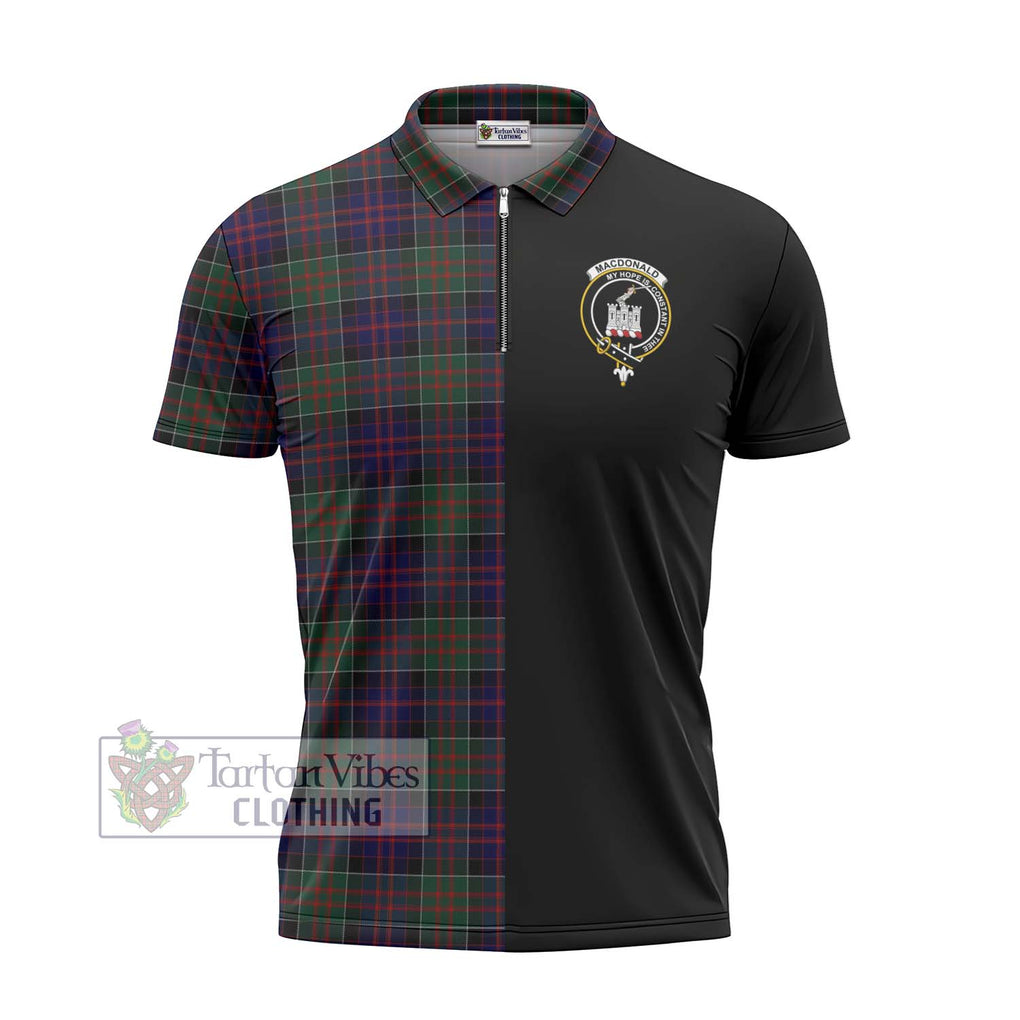 MacDonald (McDonald) of Clanranald Tartan Zipper Polo Shirt with Family Crest and Half Of Me Style - Tartanvibesclothing Shop