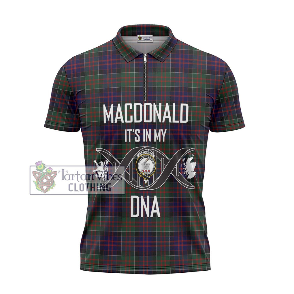 MacDonald (McDonald) of Clanranald Tartan Zipper Polo Shirt with Family Crest DNA In Me Style - Tartanvibesclothing Shop