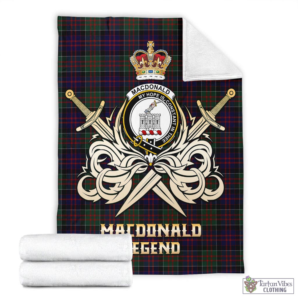 Tartan Vibes Clothing MacDonald of Clan Ranald Tartan Blanket with Clan Crest and the Golden Sword of Courageous Legacy