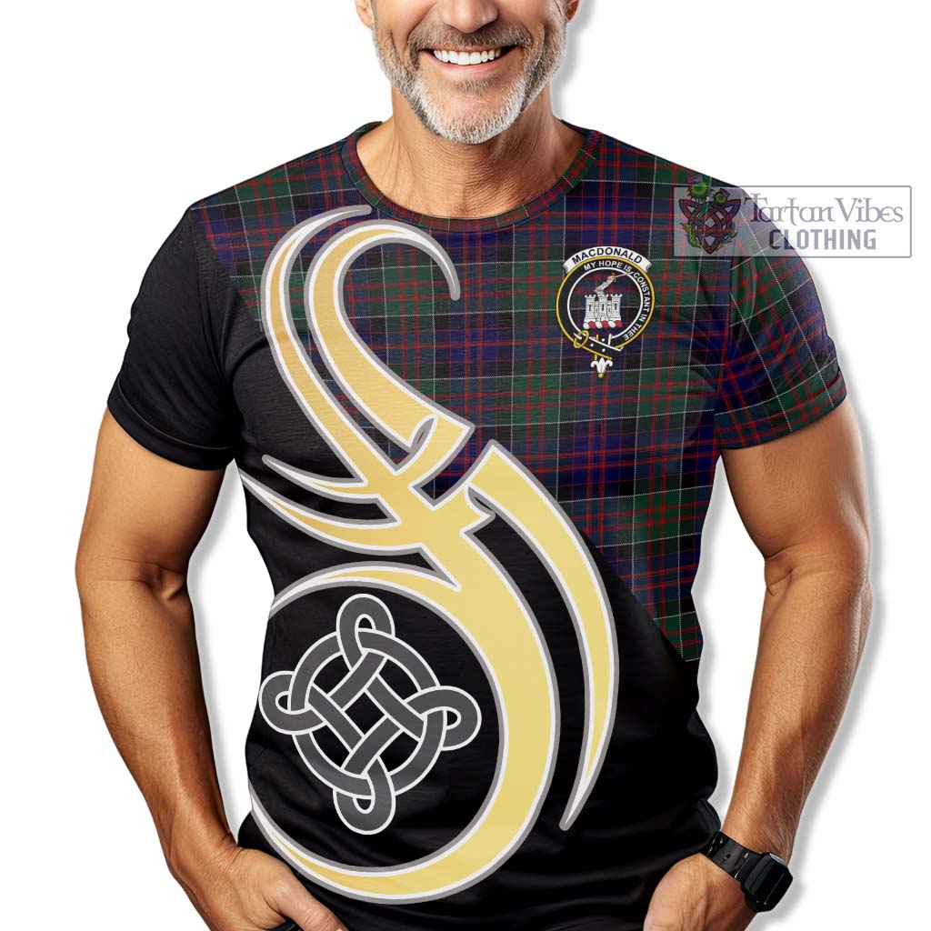 Tartan Vibes Clothing MacDonald of Clan Ranald Tartan T-Shirt with Family Crest and Celtic Symbol Style