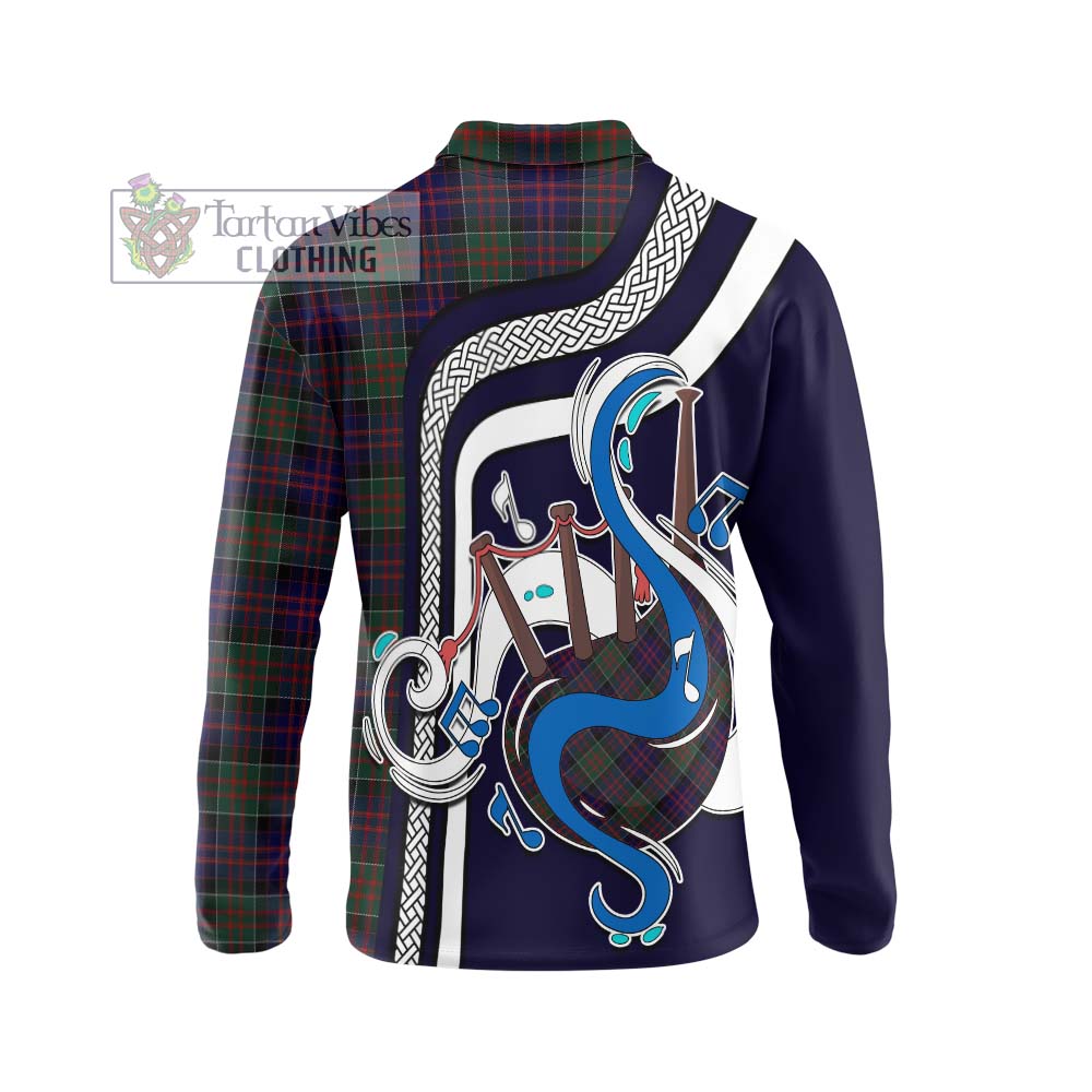 Tartan Vibes Clothing MacDonald of Clan Ranald Tartan Long Sleeve Polo Shirt with Epic Bagpipe Style