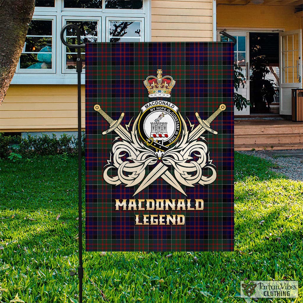 Tartan Vibes Clothing MacDonald of Clan Ranald Tartan Flag with Clan Crest and the Golden Sword of Courageous Legacy