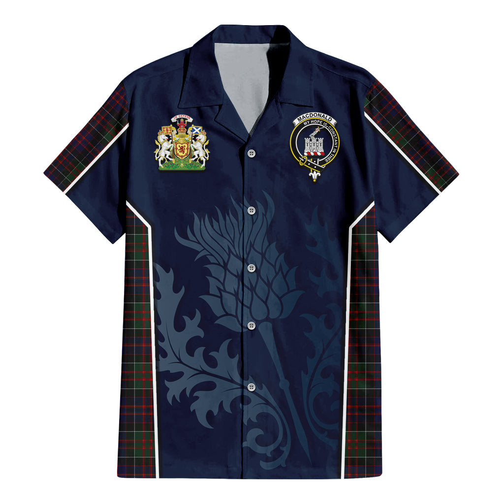 Tartan Vibes Clothing MacDonald of Clan Ranald Tartan Short Sleeve Button Up Shirt with Family Crest and Scottish Thistle Vibes Sport Style