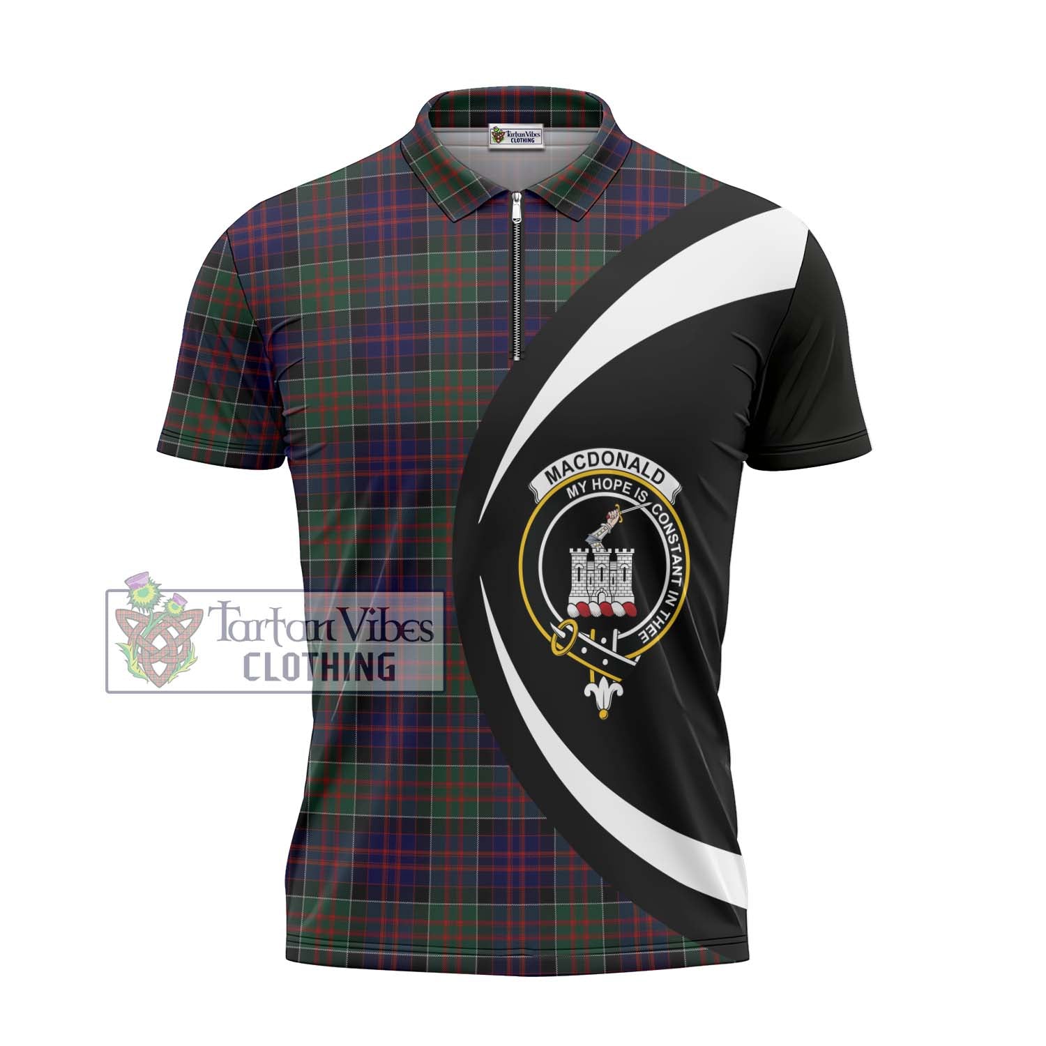 Tartan Vibes Clothing MacDonald of Clan Ranald Tartan Zipper Polo Shirt with Family Crest Circle Style