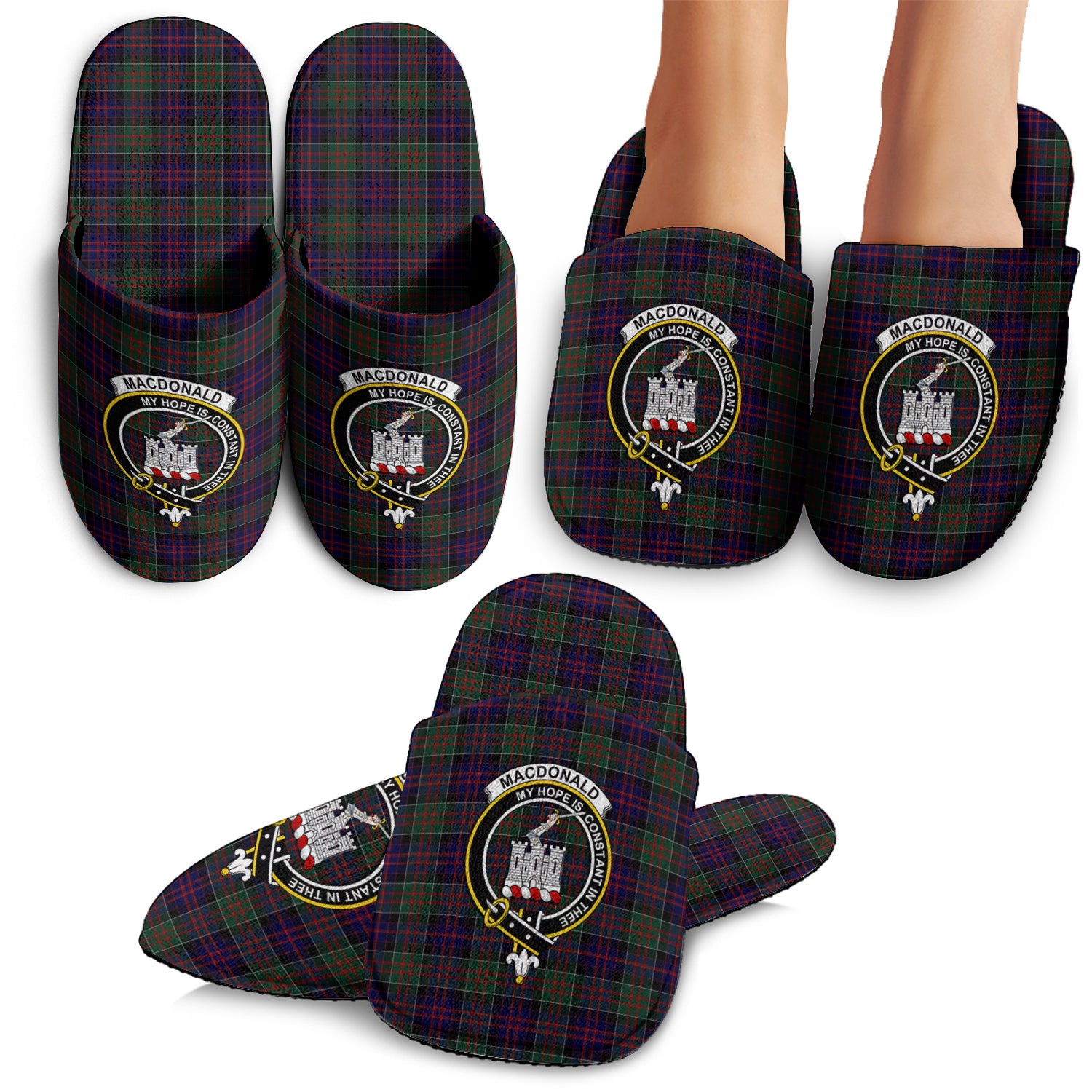 MacDonald of Clan Ranald Tartan Home Slippers with Family Crest - Tartanvibesclothing