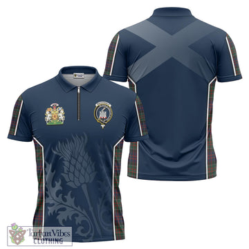 MacDonald (McDonald) of Clanranald Tartan Zipper Polo Shirt with Family Crest and Scottish Thistle Vibes Sport Style