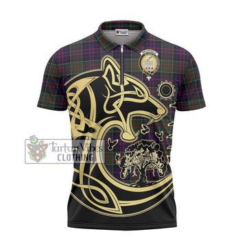 MacDonald (McDonald) of Clanranald Tartan Zipper Polo Shirt with Family Crest Celtic Wolf Style