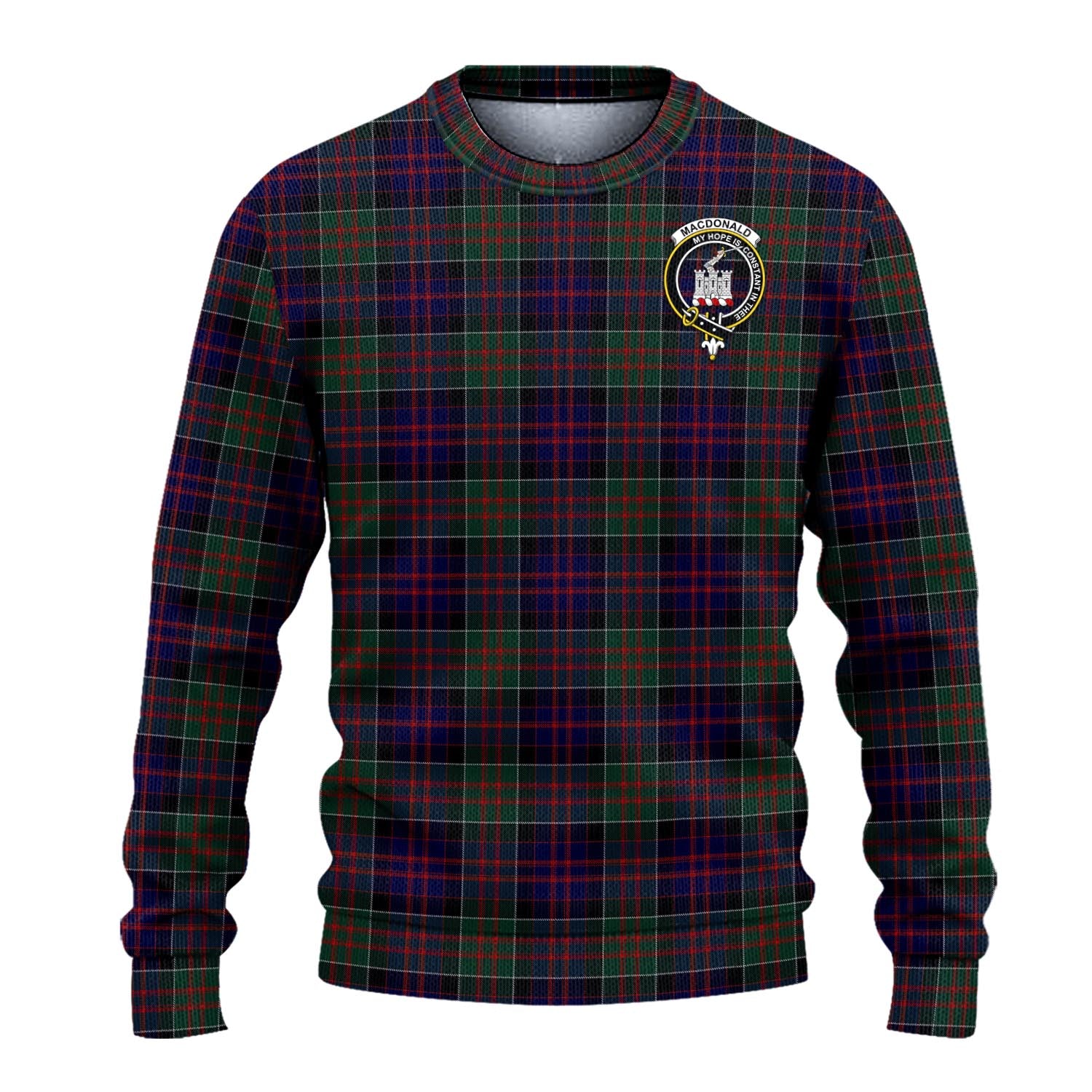 MacDonald of Clan Ranald Tartan Knitted Sweater with Family Crest - Tartanvibesclothing