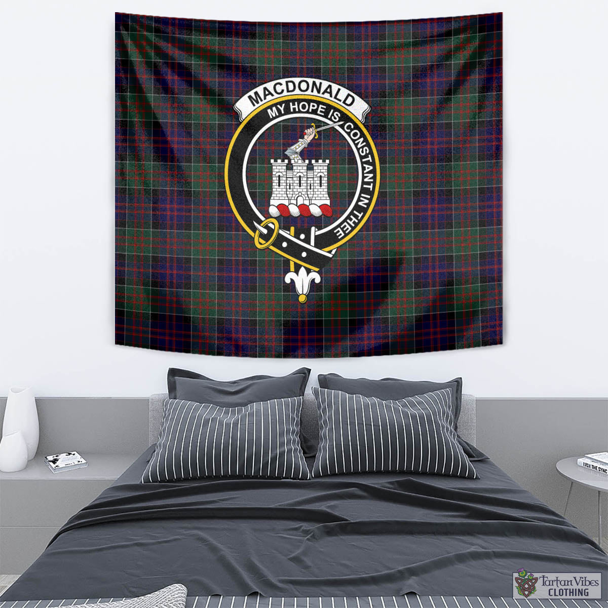 Tartan Vibes Clothing MacDonald of Clan Ranald Tartan Tapestry Wall Hanging and Home Decor for Room with Family Crest