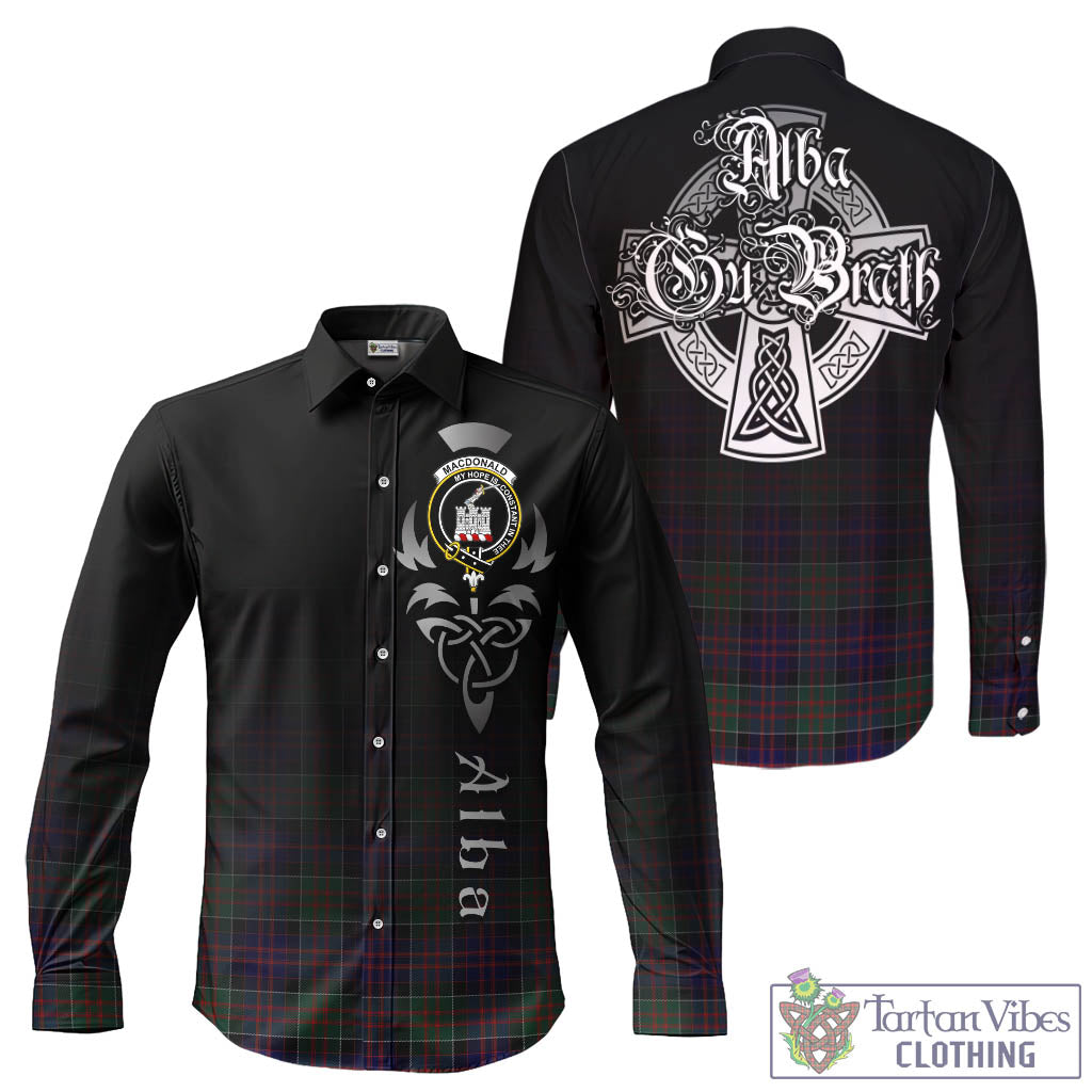 Tartan Vibes Clothing MacDonald of Clan Ranald Tartan Long Sleeve Button Up Featuring Alba Gu Brath Family Crest Celtic Inspired