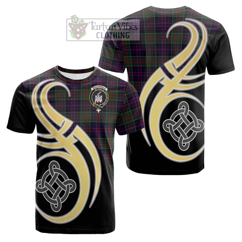 Tartan Vibes Clothing MacDonald of Clan Ranald Tartan Cotton T-shirt with Family Crest and Celtic Symbol Style