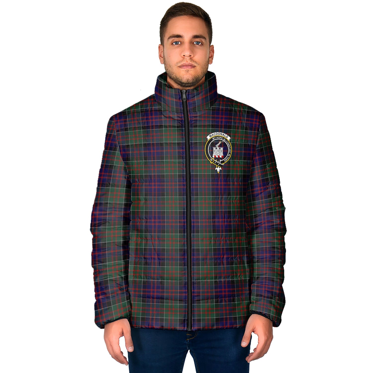 MacDonald (McDonald) of Clanranald Tartan Padded Jacket with Family Crest - Tartan Vibes Clothing