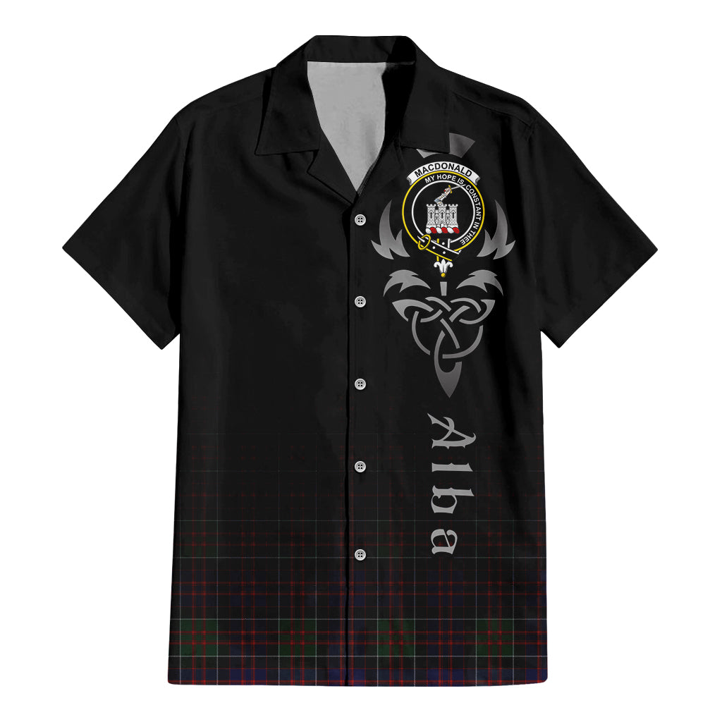 Tartan Vibes Clothing MacDonald of Clan Ranald Tartan Short Sleeve Button Up Featuring Alba Gu Brath Family Crest Celtic Inspired