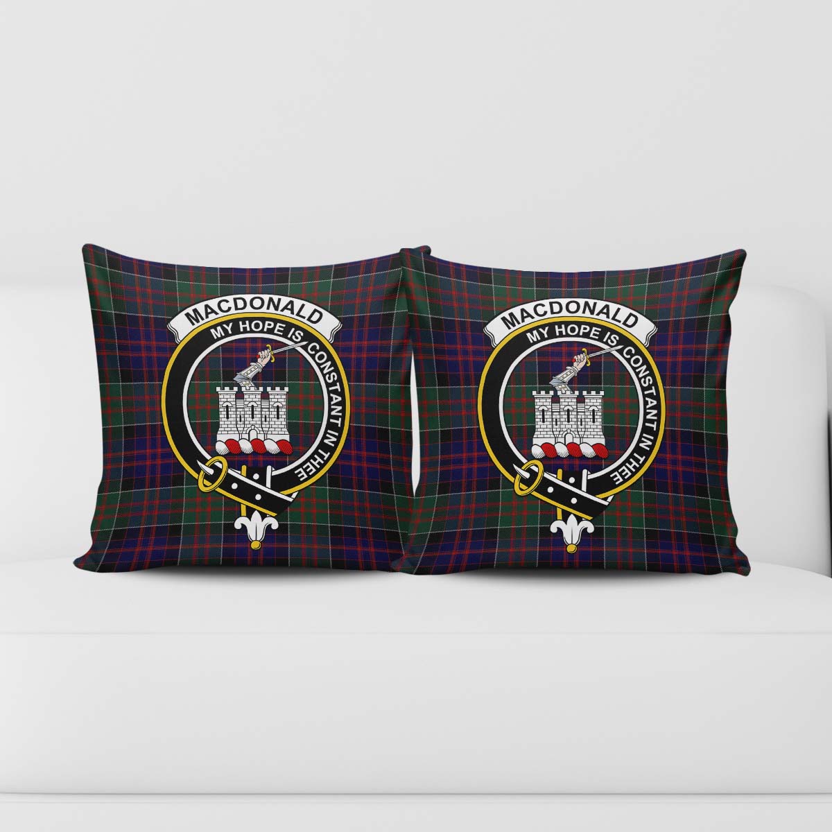 MacDonald of Clan Ranald Tartan Pillow Cover with Family Crest - Tartanvibesclothing