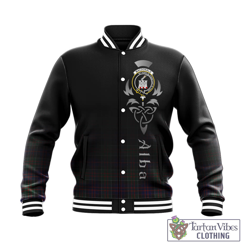 Tartan Vibes Clothing MacDonald of Clan Ranald Tartan Baseball Jacket Featuring Alba Gu Brath Family Crest Celtic Inspired