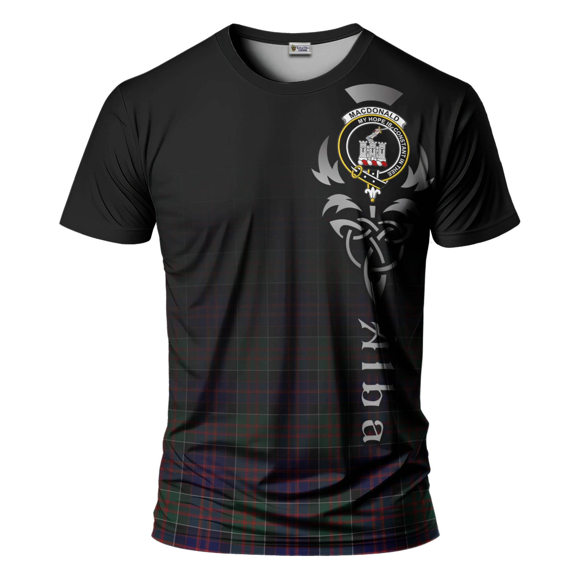 Tartan Vibes Clothing MacDonald of Clan Ranald Tartan T-Shirt Featuring Alba Gu Brath Family Crest Celtic Inspired