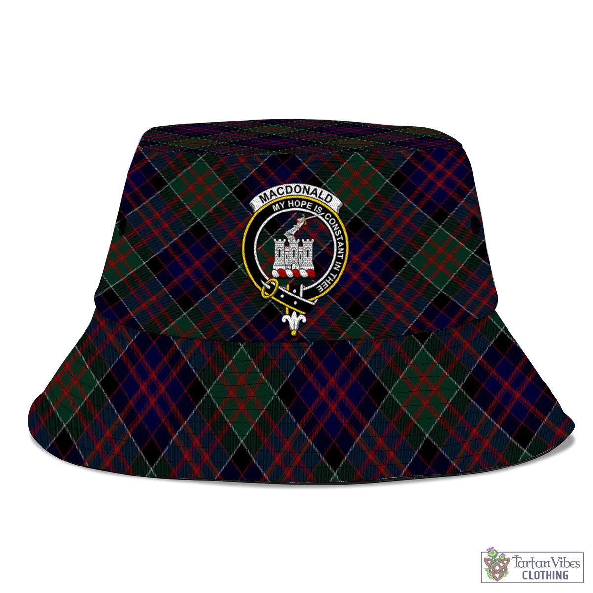 Tartan Vibes Clothing MacDonald of Clan Ranald Tartan Bucket Hat with Family Crest