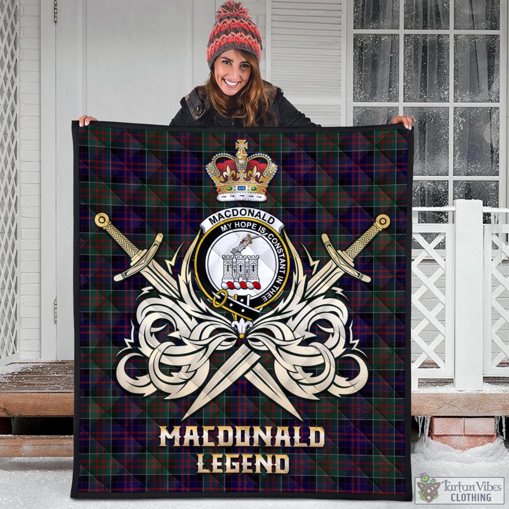 Tartan Vibes Clothing MacDonald of Clan Ranald Tartan Quilt with Clan Crest and the Golden Sword of Courageous Legacy