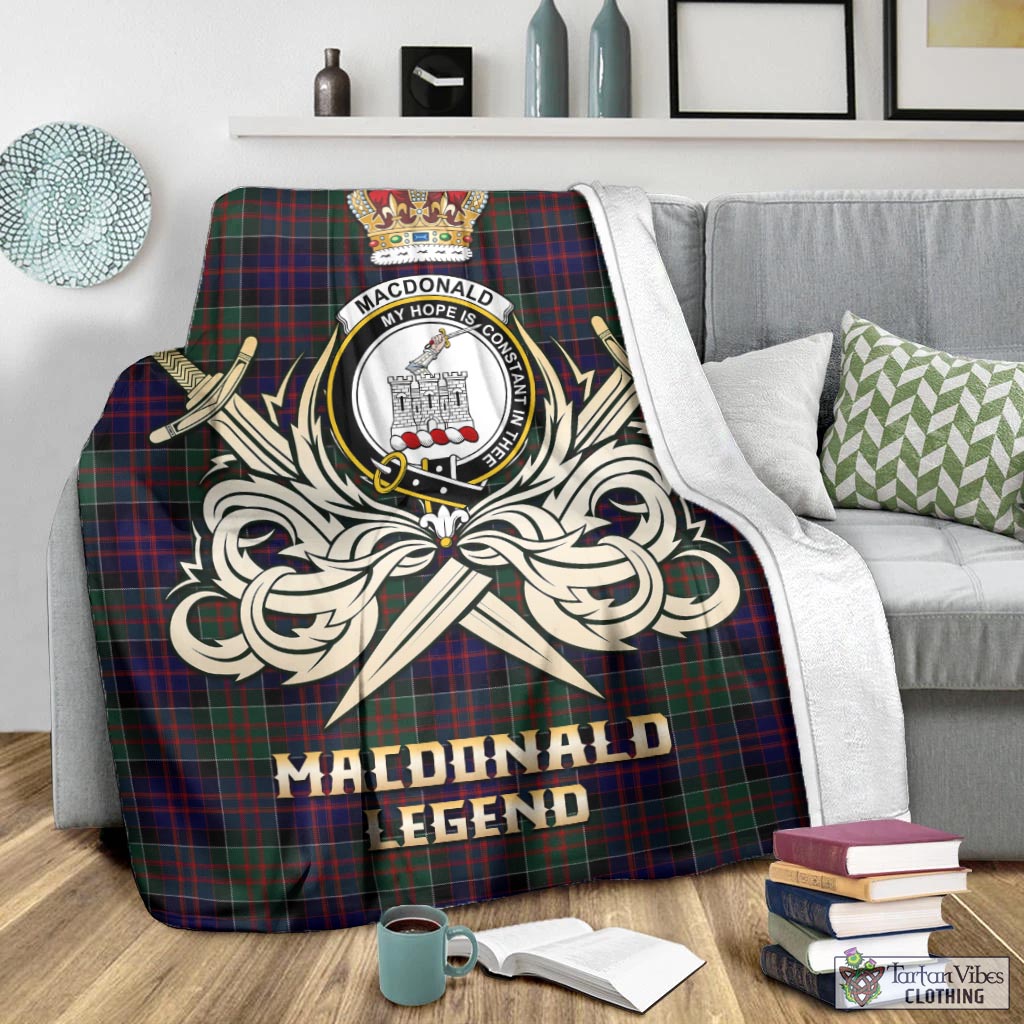 Tartan Vibes Clothing MacDonald of Clan Ranald Tartan Blanket with Clan Crest and the Golden Sword of Courageous Legacy