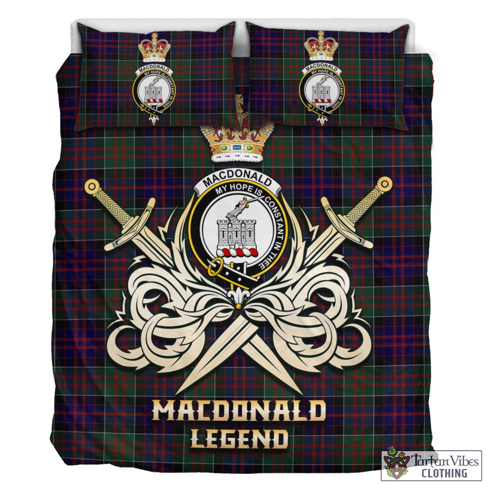 Tartan Vibes Clothing MacDonald of Clan Ranald Tartan Bedding Set with Clan Crest and the Golden Sword of Courageous Legacy