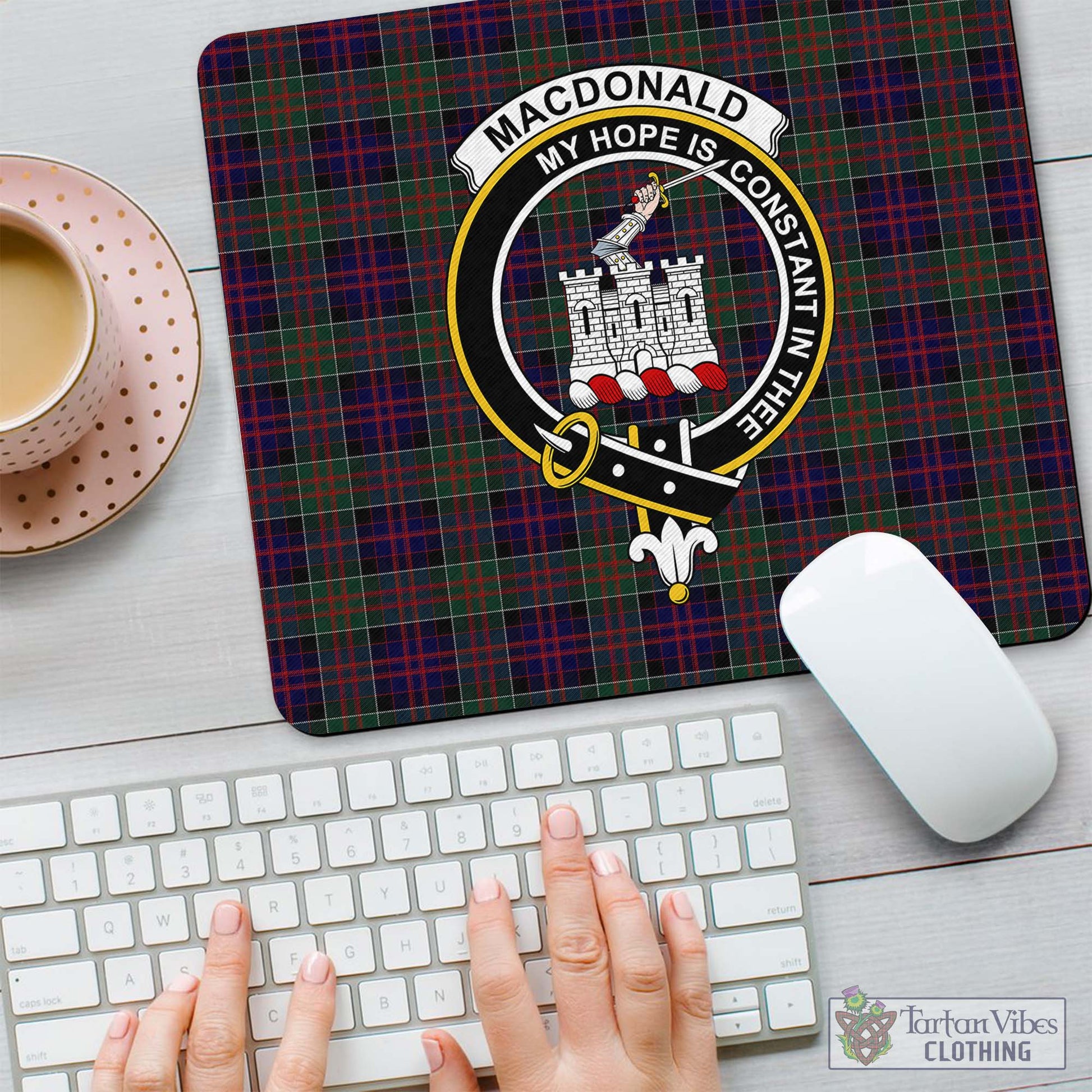 Tartan Vibes Clothing MacDonald of Clan Ranald Tartan Mouse Pad with Family Crest