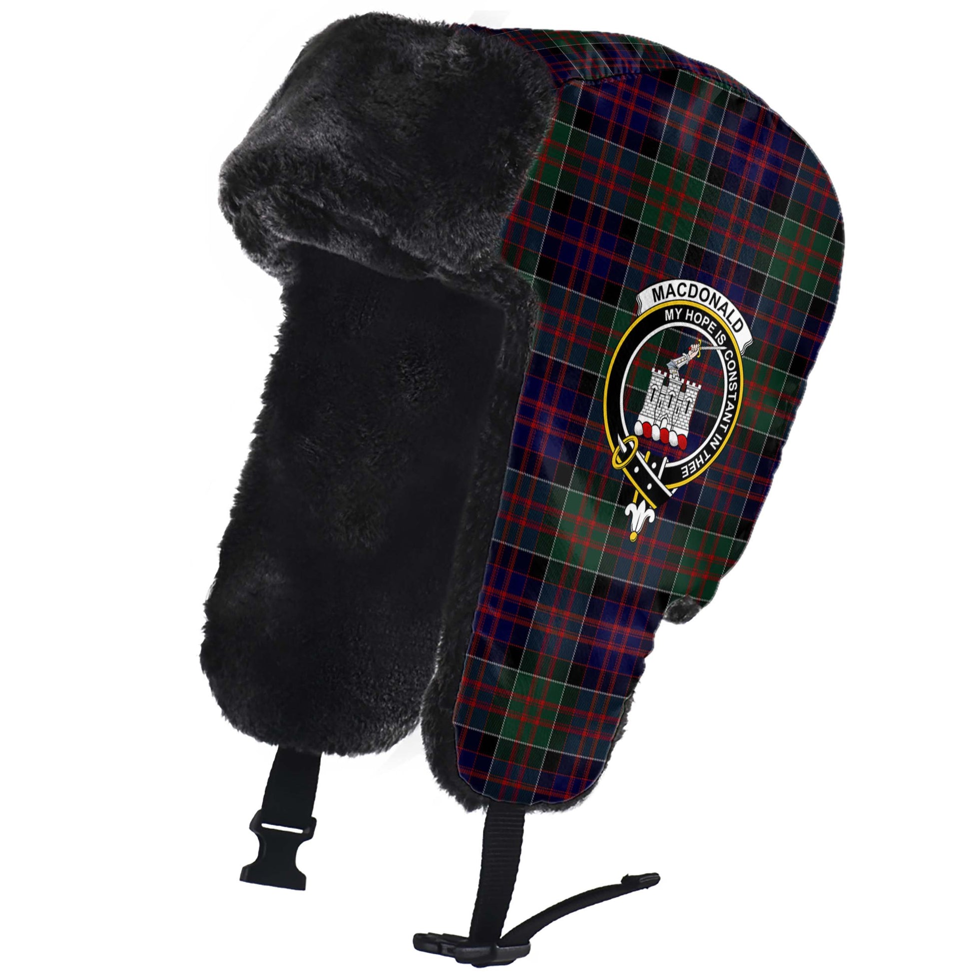 MacDonald of Clan Ranald Tartan Winter Trapper Hat with Family Crest - Tartanvibesclothing