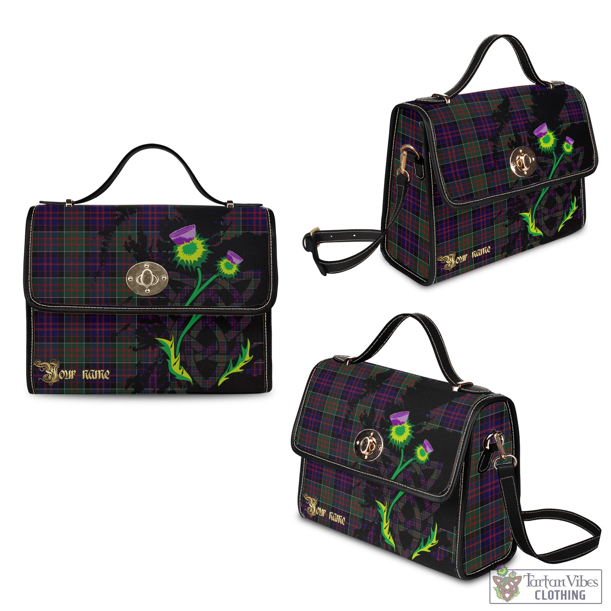 Tartan Vibes Clothing MacDonald of Clan Ranald Tartan Waterproof Canvas Bag with Scotland Map and Thistle Celtic Accents