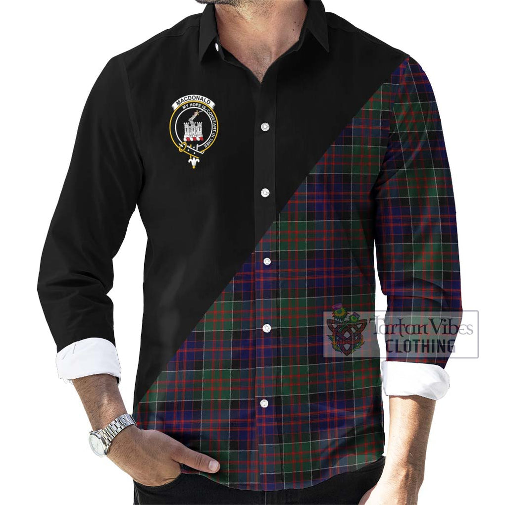 MacDonald (McDonald) of Clanranald Tartan Long Sleeve Button Shirt with Family Crest and Military Logo Style - Tartanvibesclothing Shop