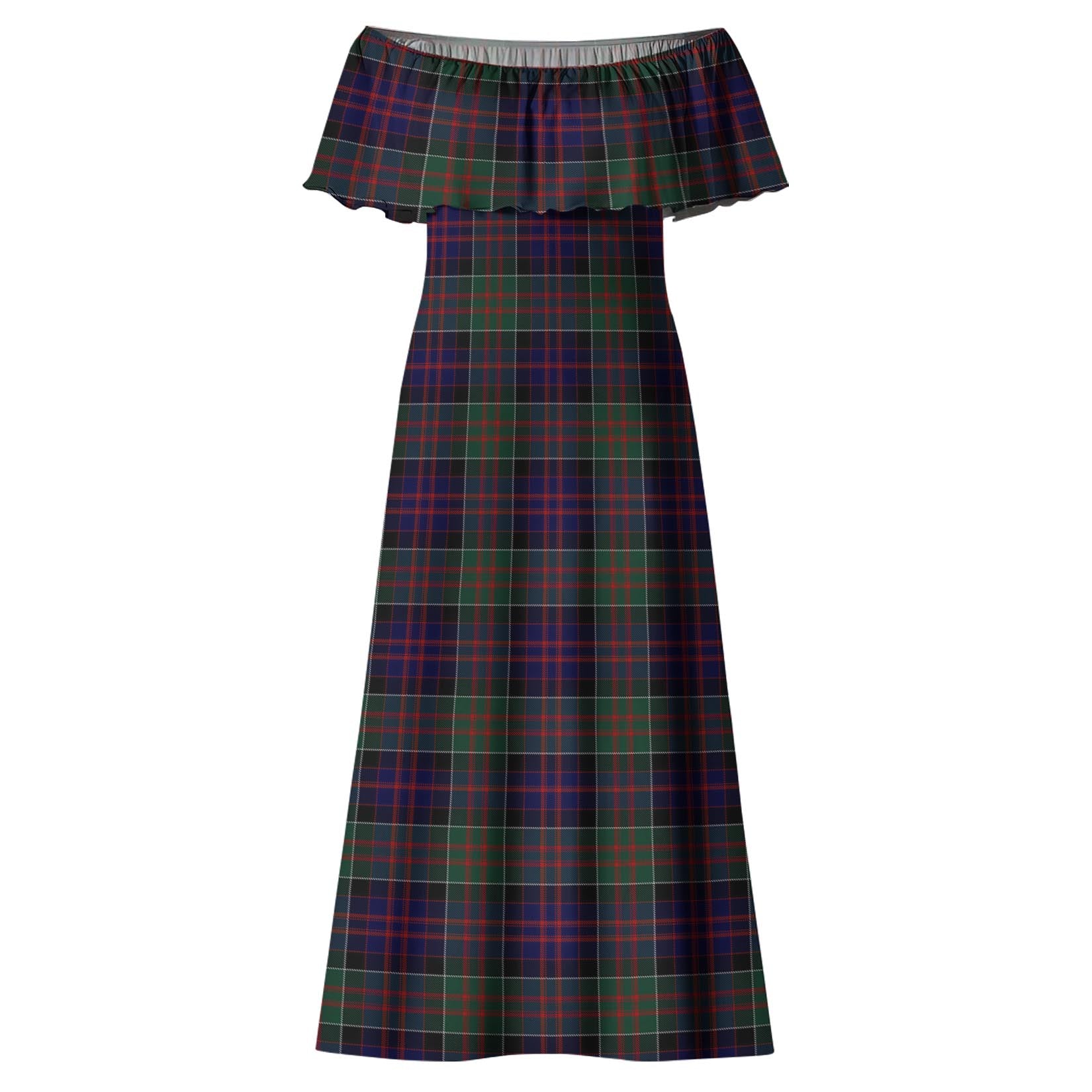 MacDonald of Clan Ranald Tartan Off Shoulder Long Dress - Tartanvibesclothing