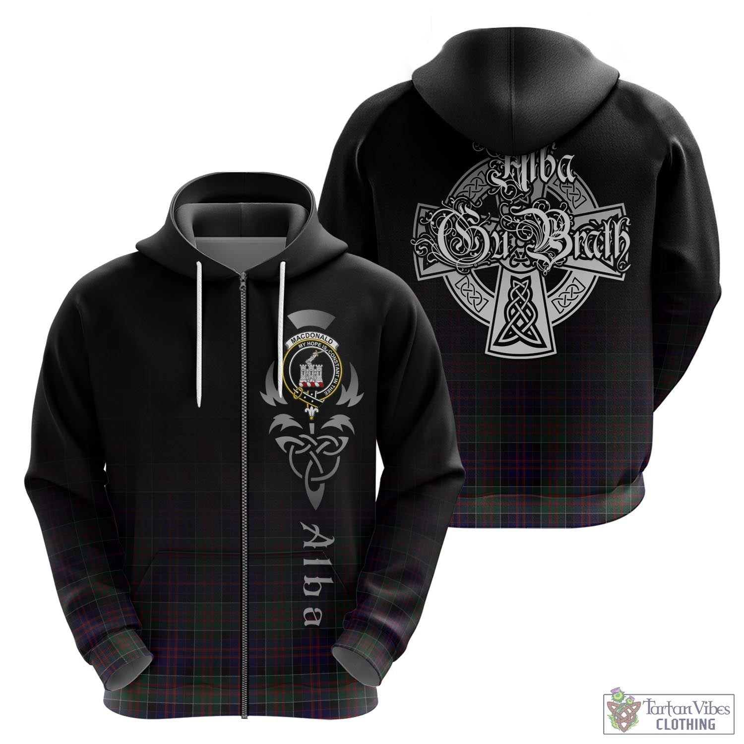 Tartan Vibes Clothing MacDonald of Clan Ranald Tartan Hoodie Featuring Alba Gu Brath Family Crest Celtic Inspired