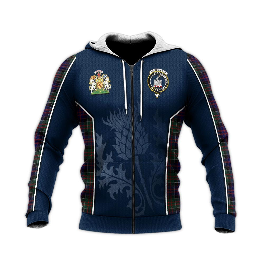 Tartan Vibes Clothing MacDonald of Clan Ranald Tartan Knitted Hoodie with Family Crest and Scottish Thistle Vibes Sport Style