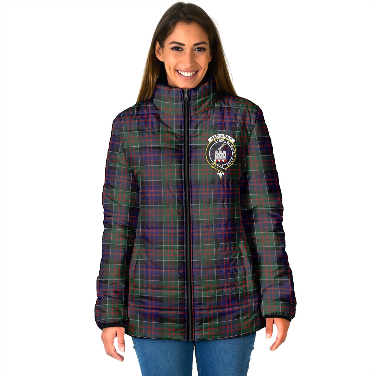 MacDonald (McDonald) of Clanranald Tartan Padded Jacket with Family Crest - Tartan Vibes Clothing