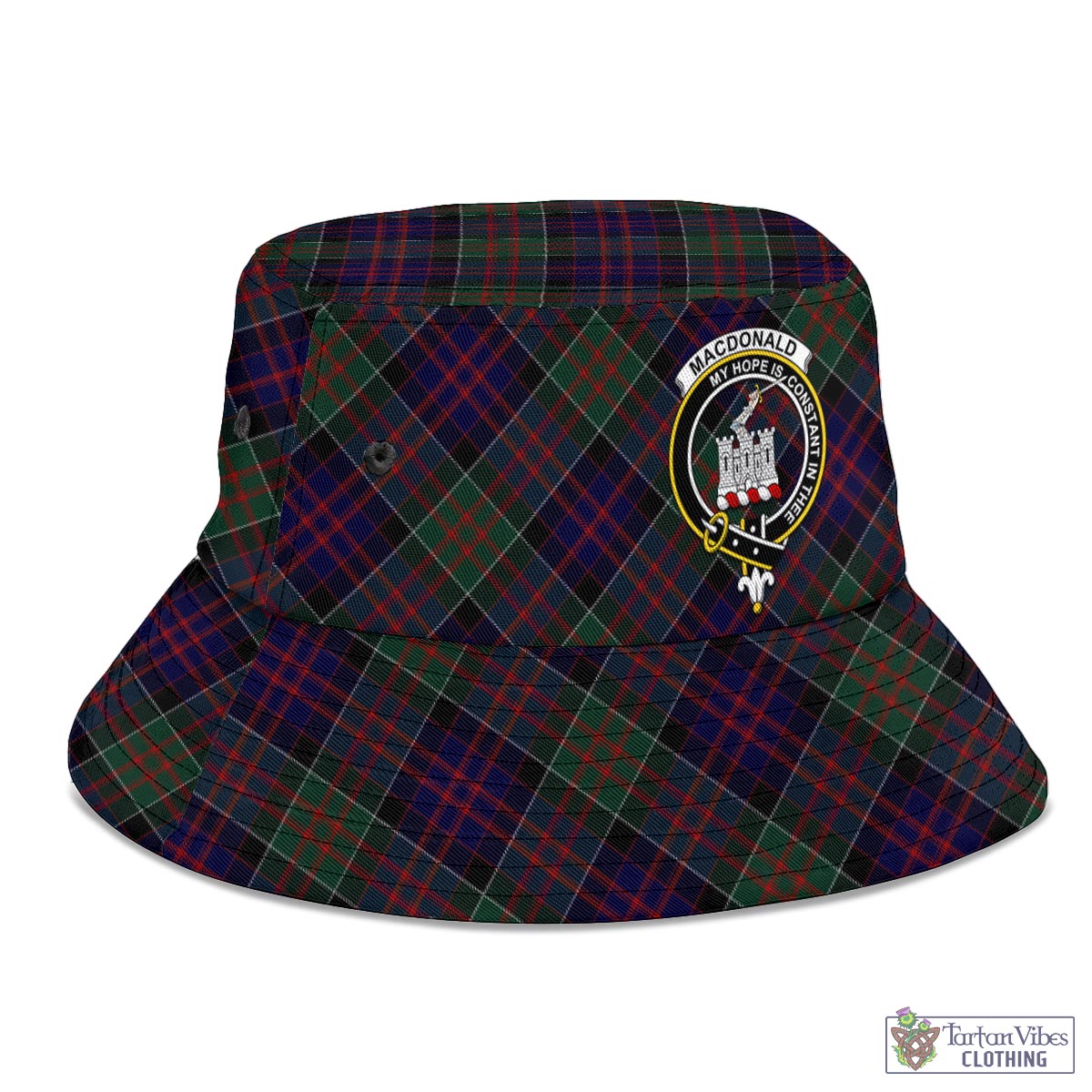 Tartan Vibes Clothing MacDonald of Clan Ranald Tartan Bucket Hat with Family Crest