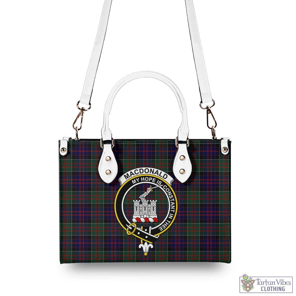 Tartan Vibes Clothing MacDonald of Clan Ranald Tartan Luxury Leather Handbags with Family Crest