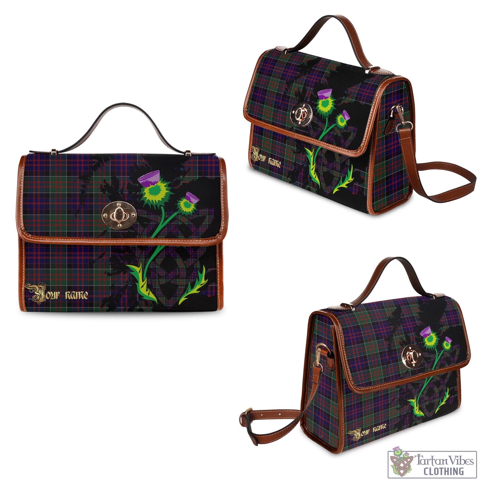 Tartan Vibes Clothing MacDonald of Clan Ranald Tartan Waterproof Canvas Bag with Scotland Map and Thistle Celtic Accents