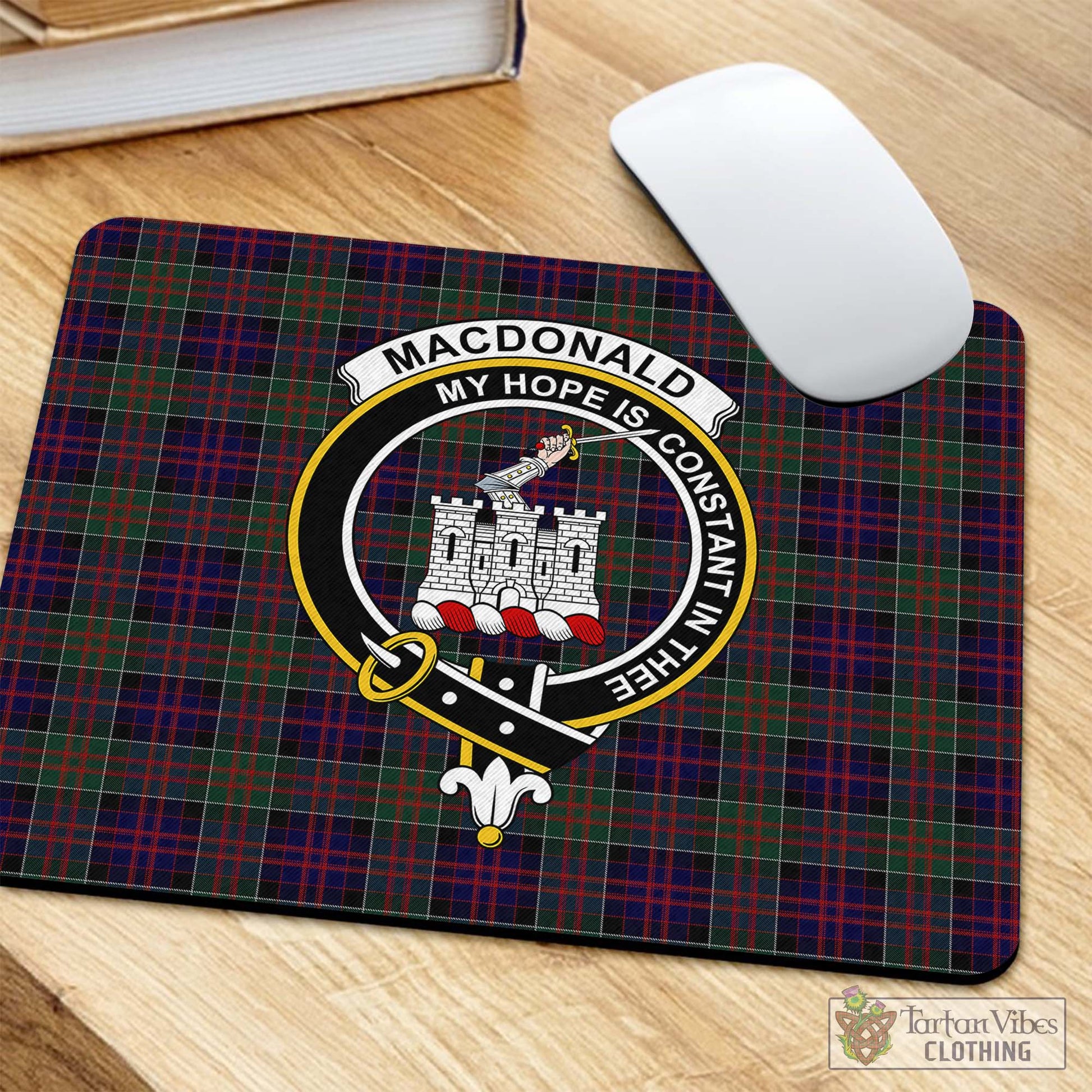 Tartan Vibes Clothing MacDonald of Clan Ranald Tartan Mouse Pad with Family Crest