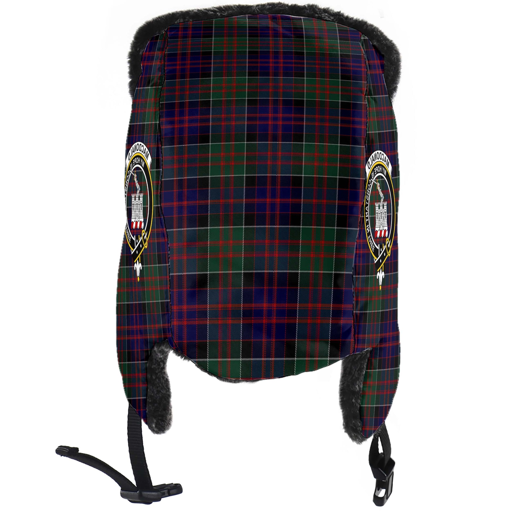 MacDonald of Clan Ranald Tartan Winter Trapper Hat with Family Crest - Tartanvibesclothing