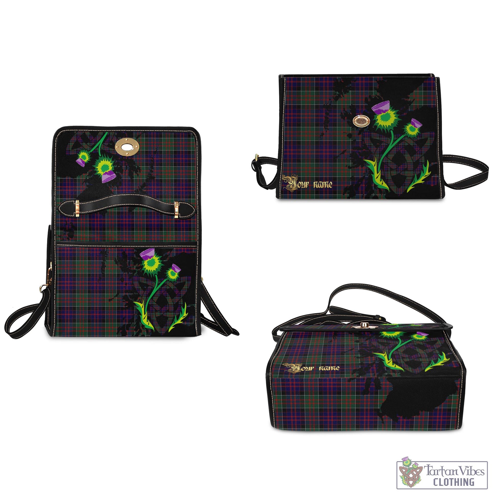 Tartan Vibes Clothing MacDonald of Clan Ranald Tartan Waterproof Canvas Bag with Scotland Map and Thistle Celtic Accents