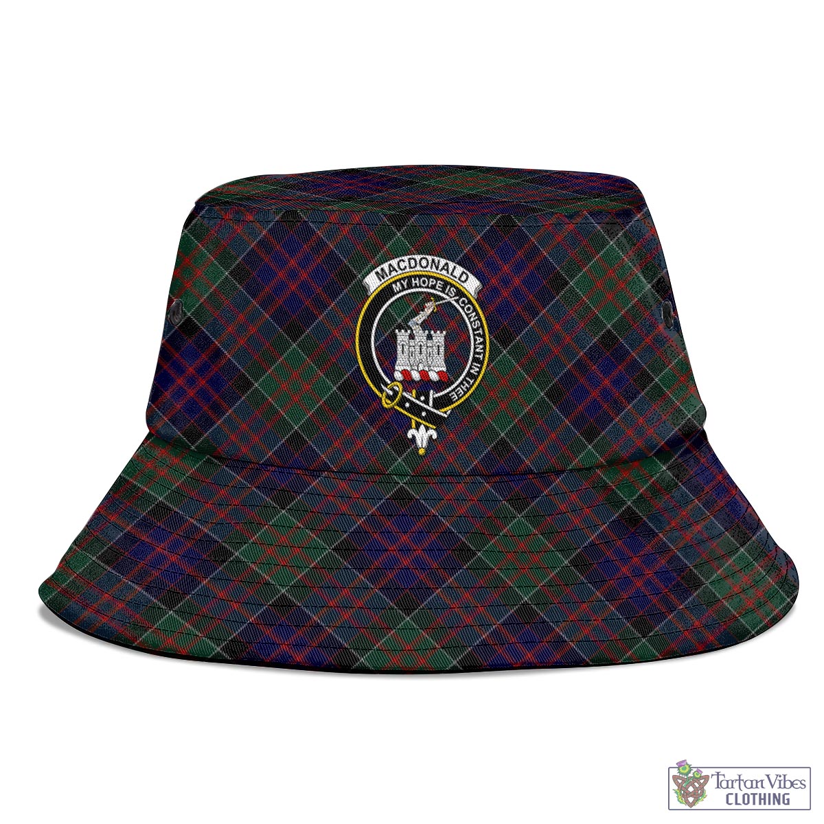 Tartan Vibes Clothing MacDonald of Clan Ranald Tartan Bucket Hat with Family Crest