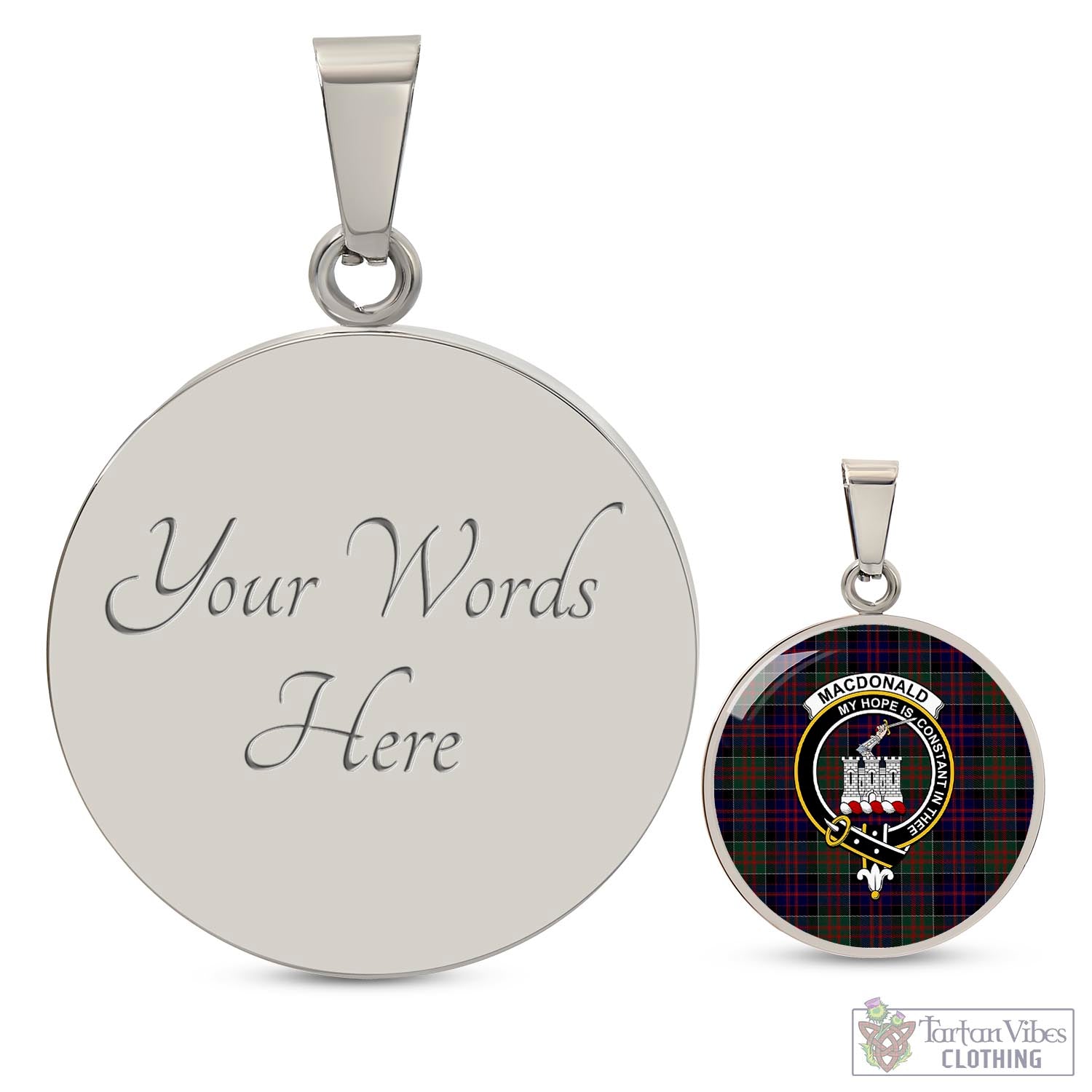 Tartan Vibes Clothing MacDonald of Clan Ranald Tartan Circle Necklace with Family Crest