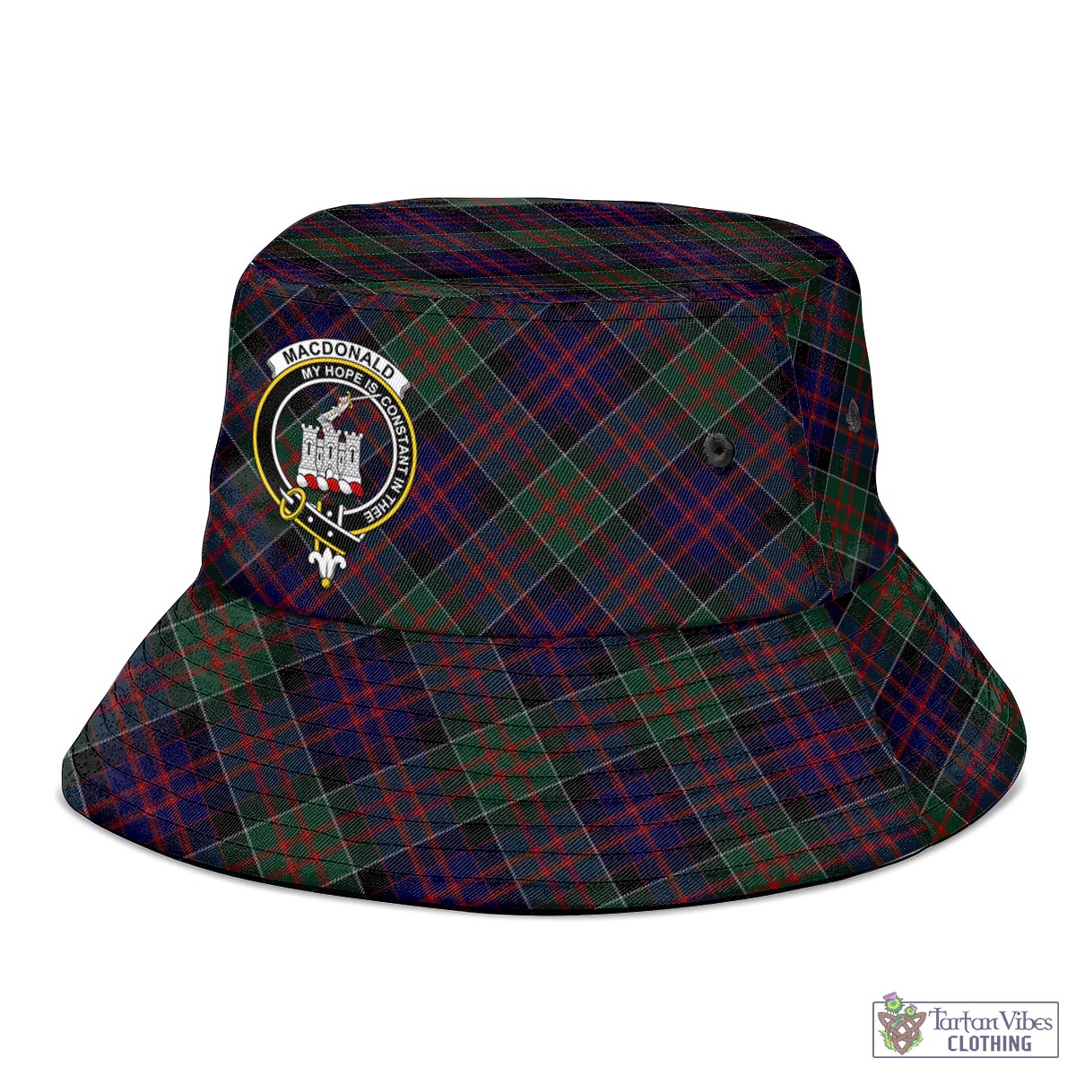 Tartan Vibes Clothing MacDonald of Clan Ranald Tartan Bucket Hat with Family Crest