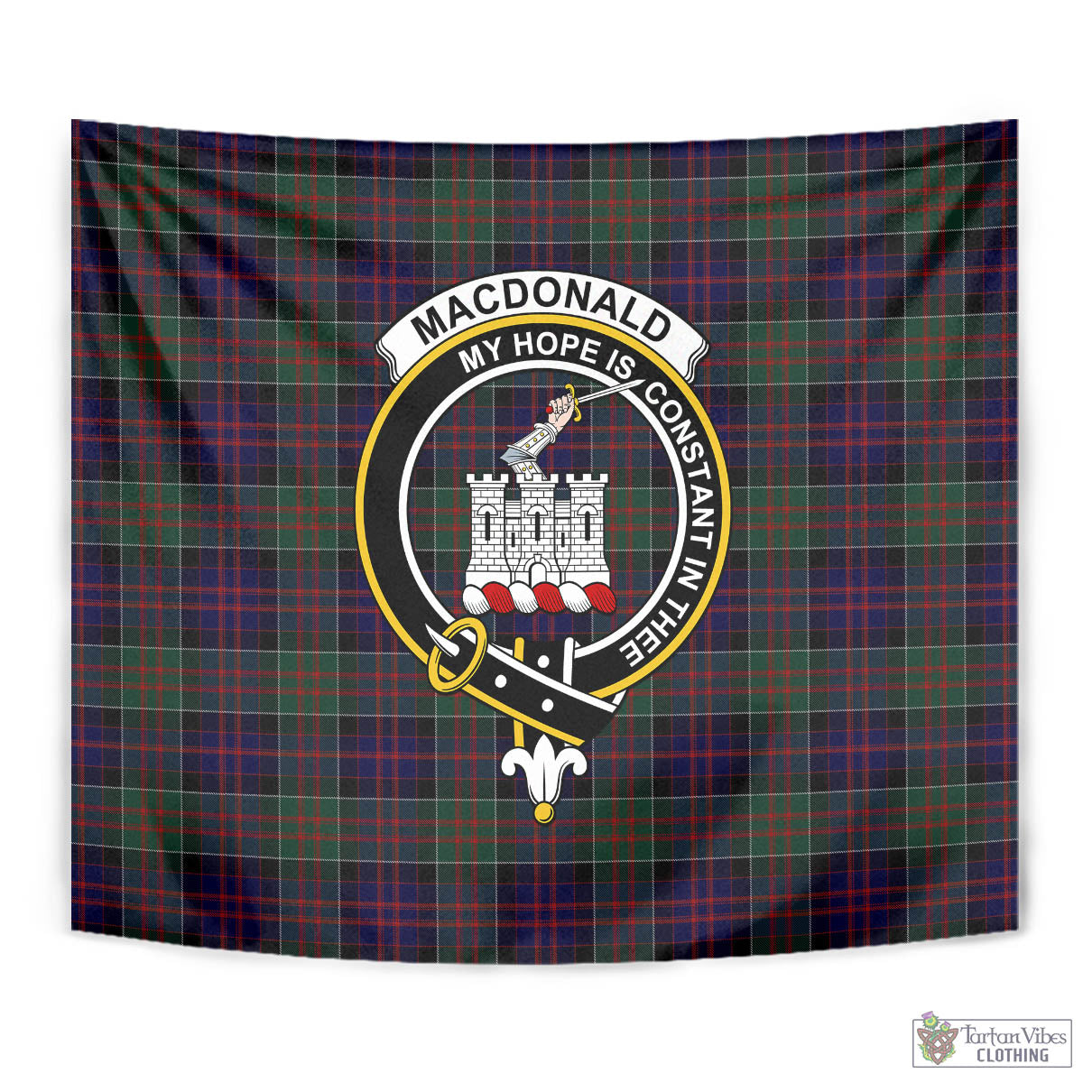 Tartan Vibes Clothing MacDonald of Clan Ranald Tartan Tapestry Wall Hanging and Home Decor for Room with Family Crest