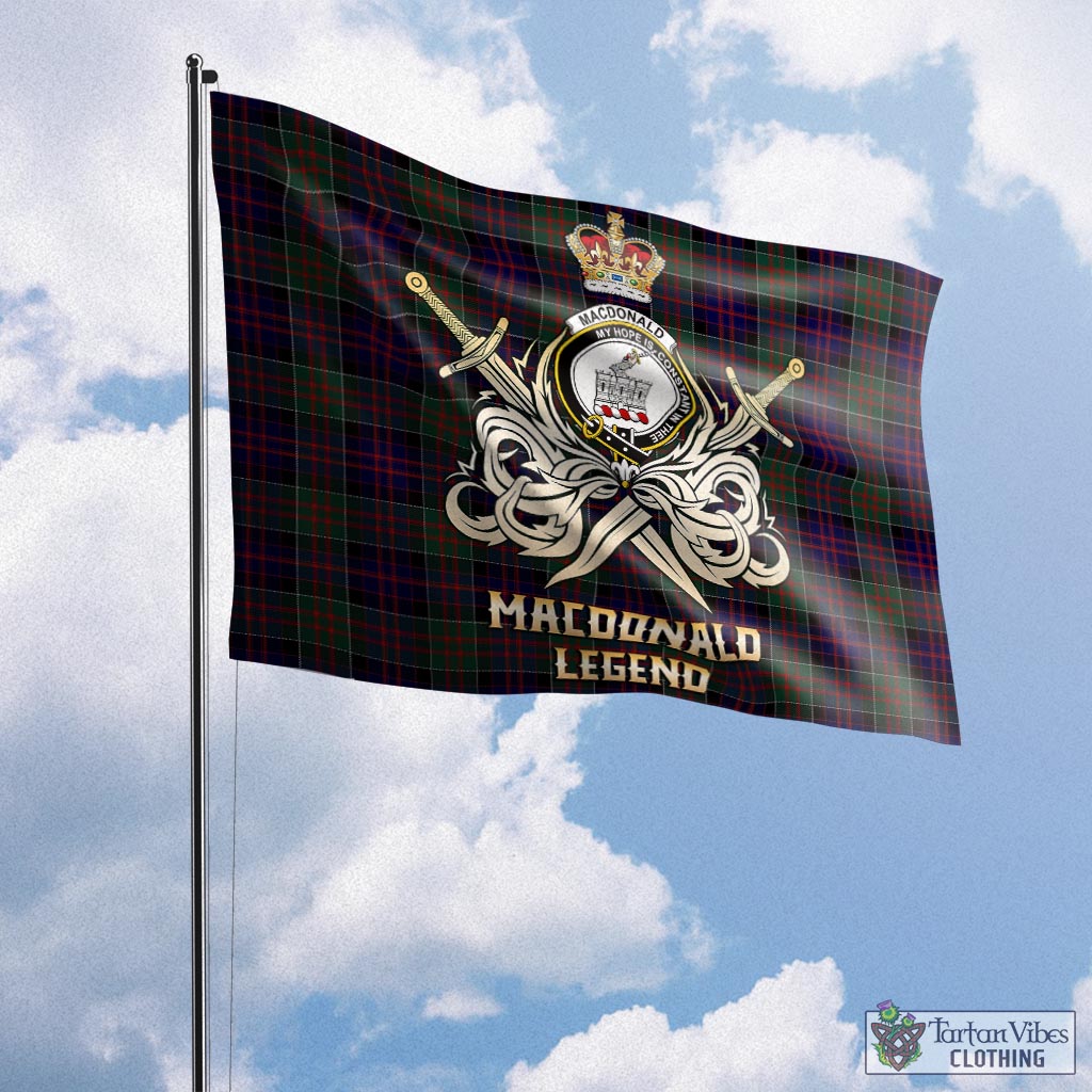 Tartan Vibes Clothing MacDonald of Clan Ranald Tartan Flag with Clan Crest and the Golden Sword of Courageous Legacy