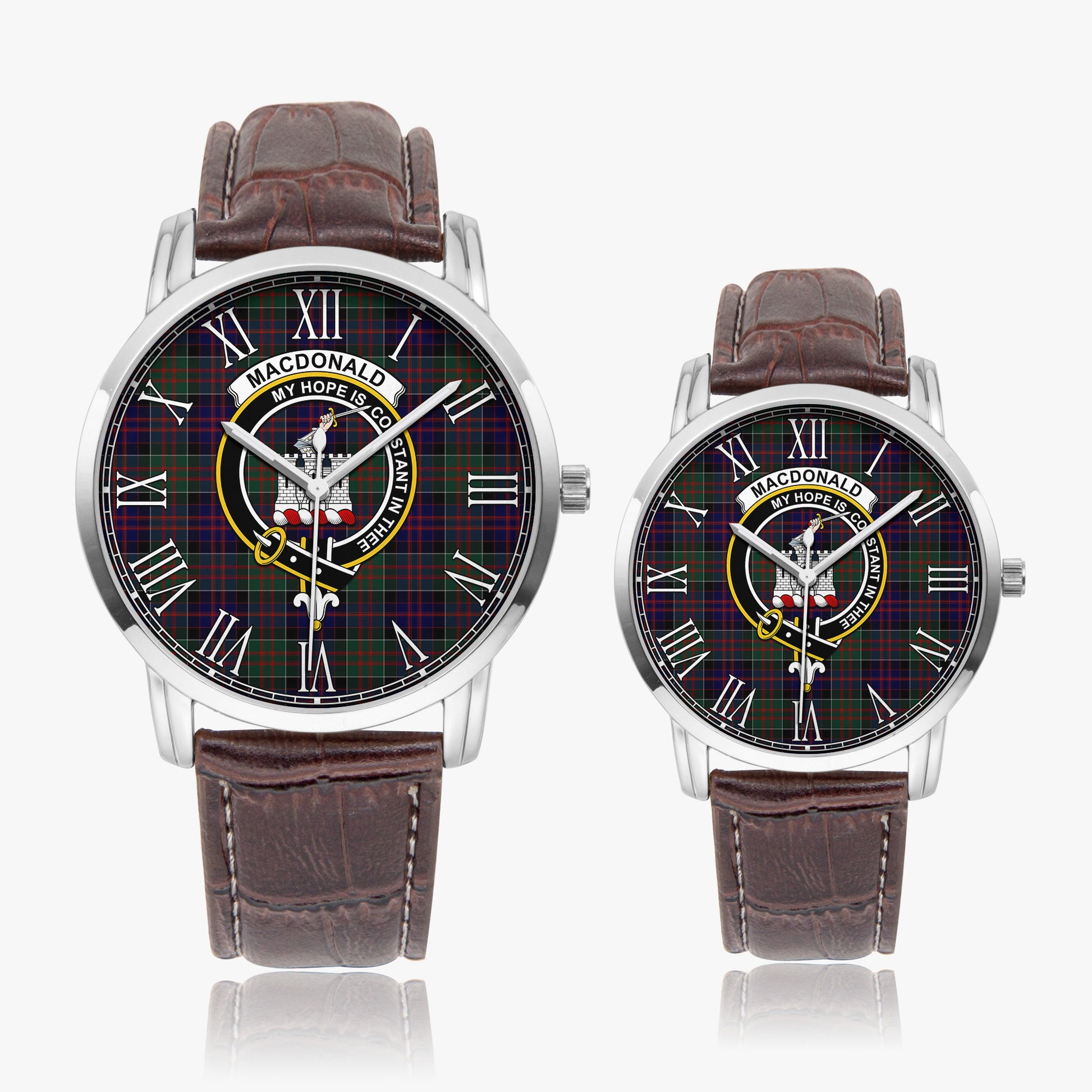 MacDonald of Clan Ranald Tartan Family Crest Leather Strap Quartz Watch - Tartanvibesclothing