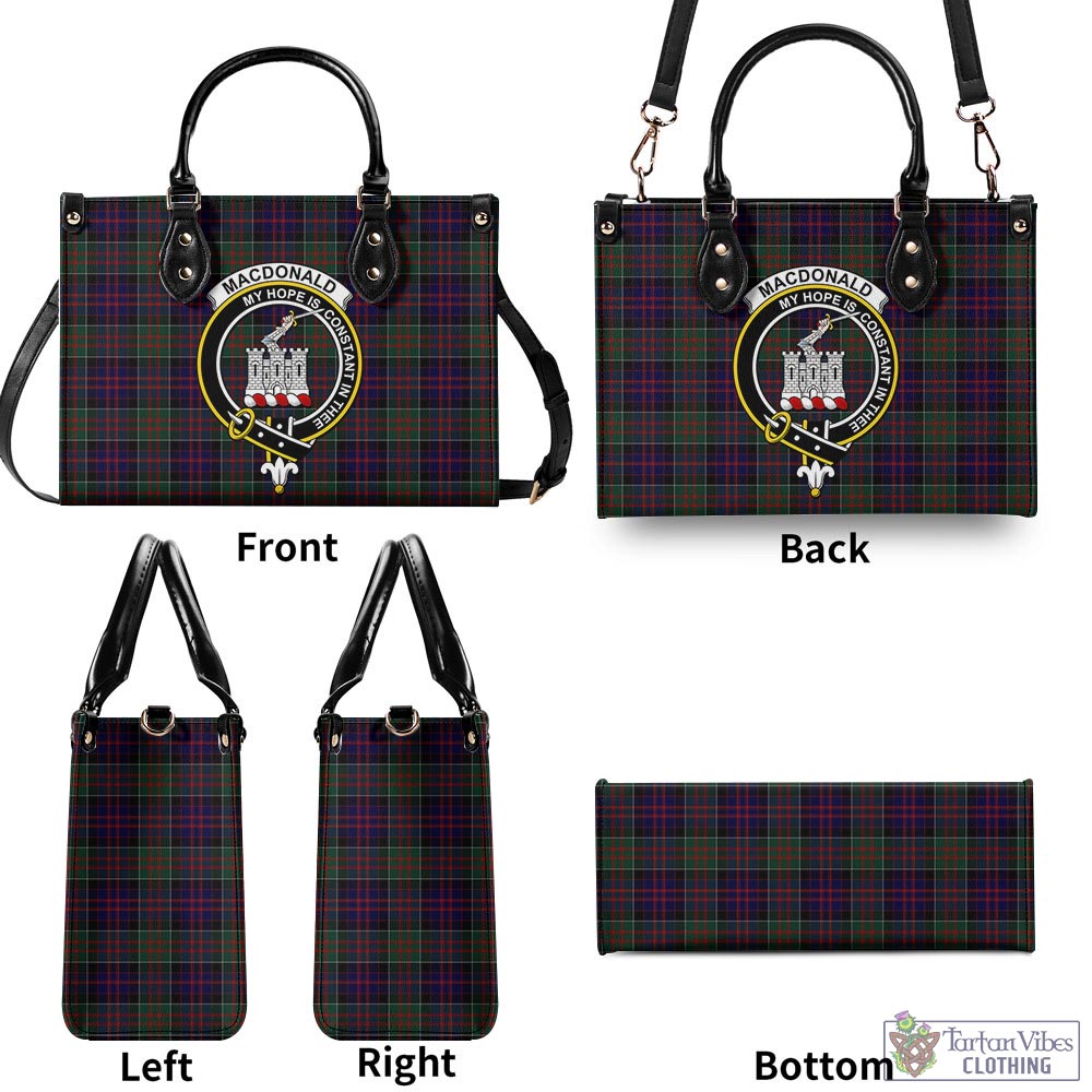 Tartan Vibes Clothing MacDonald of Clan Ranald Tartan Luxury Leather Handbags with Family Crest