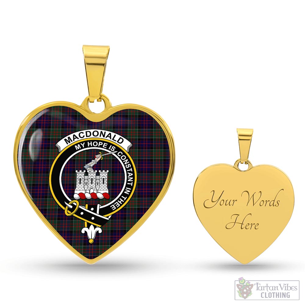 Tartan Vibes Clothing MacDonald of Clan Ranald Tartan Heart Necklace with Family Crest